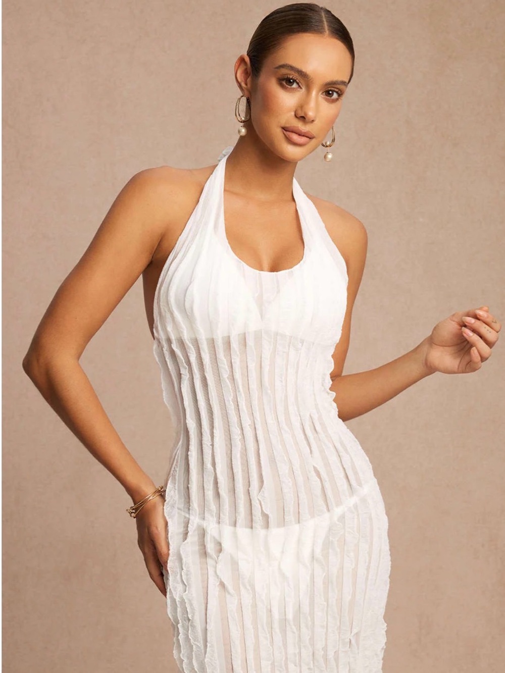 MICAS Sheer White Halter Swim Cover-Up Dress